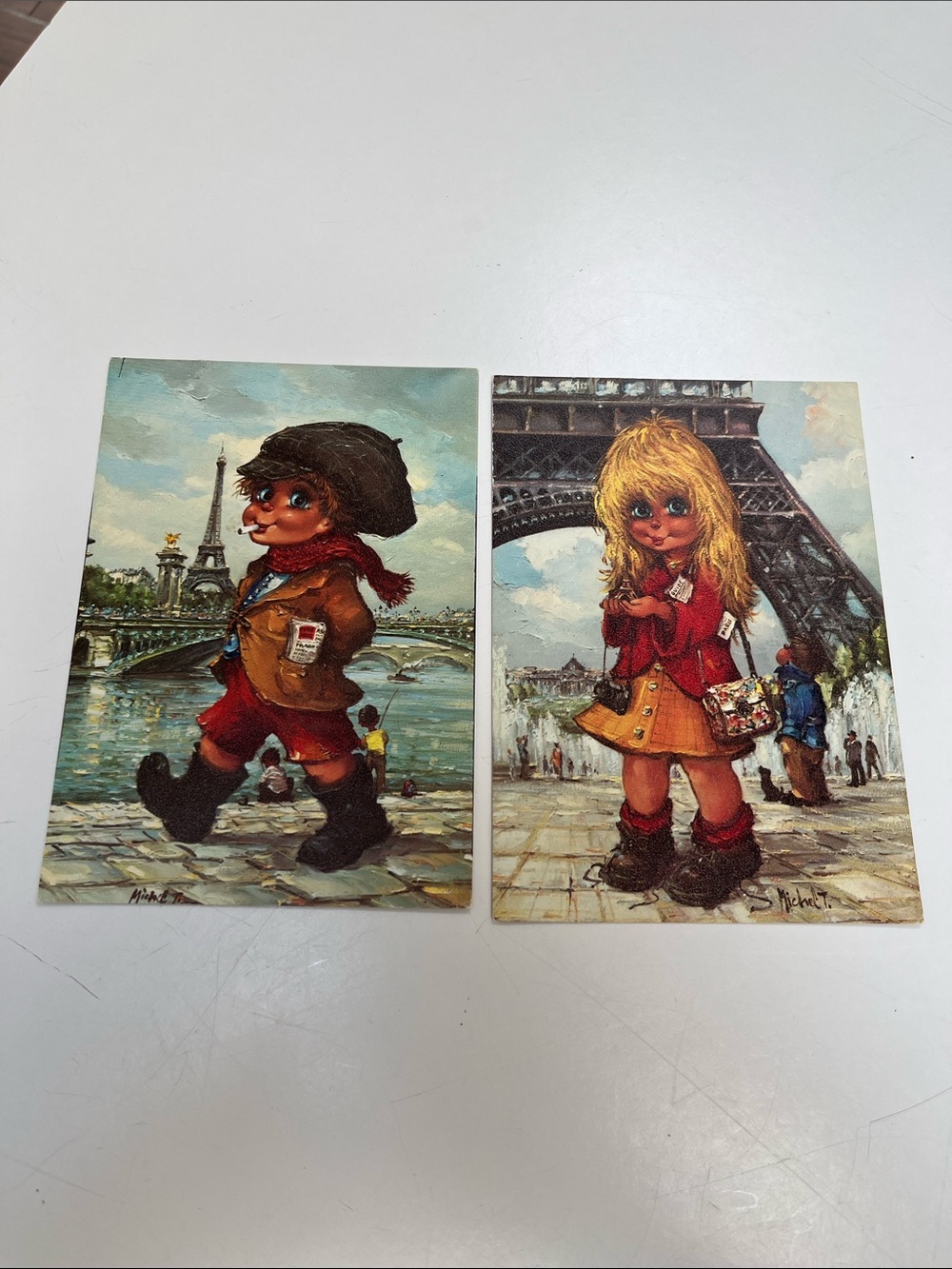 VTG 1972 Michel Thomas Lot of 2 Big Eyes Postcard   Printed in France 6x4"